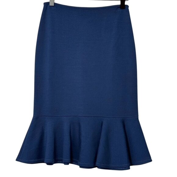 St. John Navy Blue Pencil Skirt Ruffle Hem Wool Blend Knee Length Classic Size 0 - Picture 12 of 12
